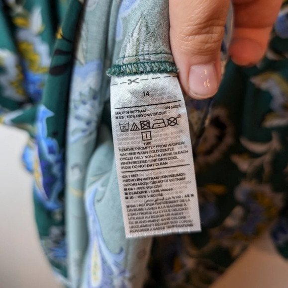Old Navy Green Floral  Print Fit & Flare Bell Sleeve Tie Back Dress Women 14 - Picture 8 of 9